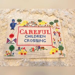 Hand-made Embroidered Careful Children Crossing Fabric Sign